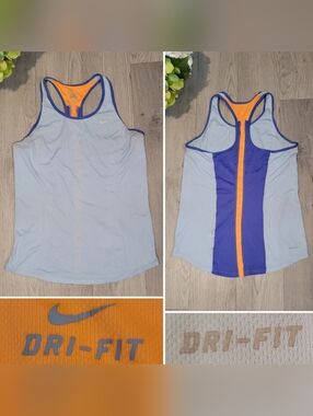 Nike Dri-Fit Light Blue & Neon Orange Athletic Racerback Top, Women's Medium